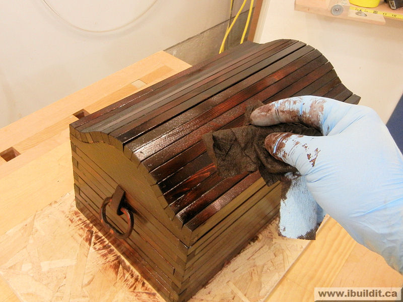 mahogany stain on a wooden treasure box